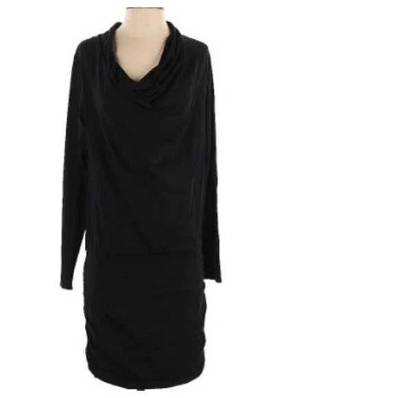 Bobi Los Angeles Black Cowl Neck Ruched Long Sleeve Mini Dress Small-Cotton Blnd - Picture 2 of 10